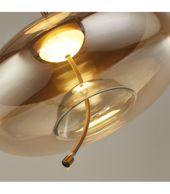 Suspension Lisbon Verre,acier doux Laiton satiné,Verre ambré 1 ampoule 30cm