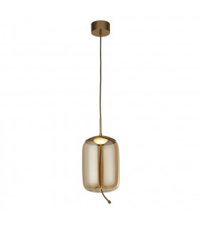 Suspension Lisbon Verre,acier doux Laiton satiné,Verre ambré 1 ampoule 43cm