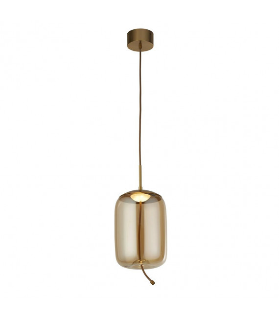 Lisbon Pendelleuchte Glas, Baustahl Messing satiniert, Bernsteinglas 1 Glühbirne 43cm