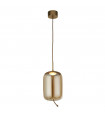 Suspension Lisbon Verre,acier doux Laiton satiné,Verre ambré 1 ampoule 43cm