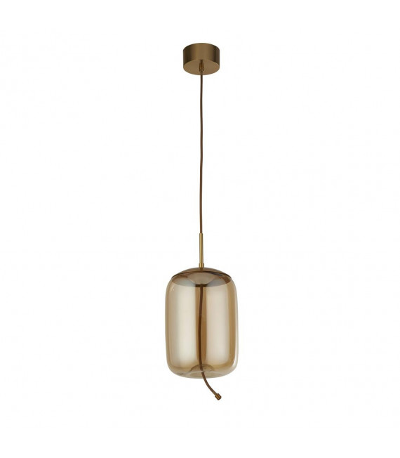 Suspension Lisbon Verre,acier doux Laiton satiné,Verre ambré 1 ampoule 43cm