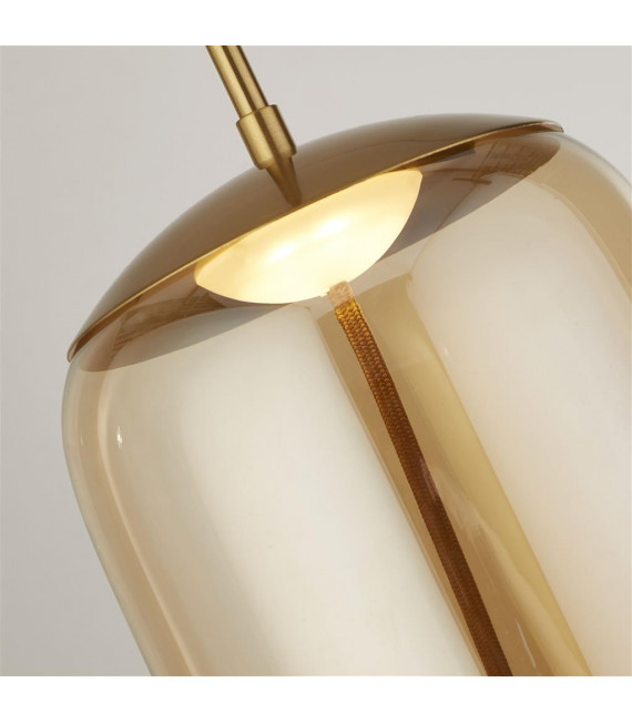 Suspension Lisbon Verre,acier doux Laiton satiné,Verre ambré 1 ampoule 43cm