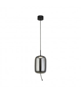 Lisbon Glass Pendelleuchte, schwarzer Baustahl, Rauchglas 1 Glühbirne 43cm
