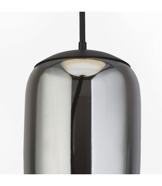 Lisbon Glass Pendelleuchte, schwarzer Baustahl, Rauchglas 1 Glühbirne 43cm