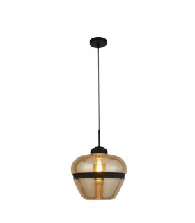 Suspension Meringue Verre,acier doux Noir,champagne 1 ampoule 42cm