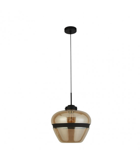 Suspension Meringue Verre,acier doux Noir,champagne 1 ampoule 42cm