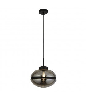 Suspension Meringue Verre,acier doux Fumé Noir 1 ampoule 38cm