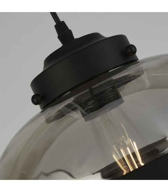 Suspension Meringue Verre,acier doux Fumé Noir 1 ampoule 38cm