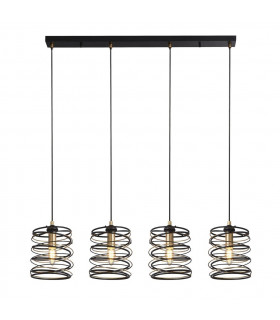Spring pendant Mild steel Black gold 4 bulbs 22cm