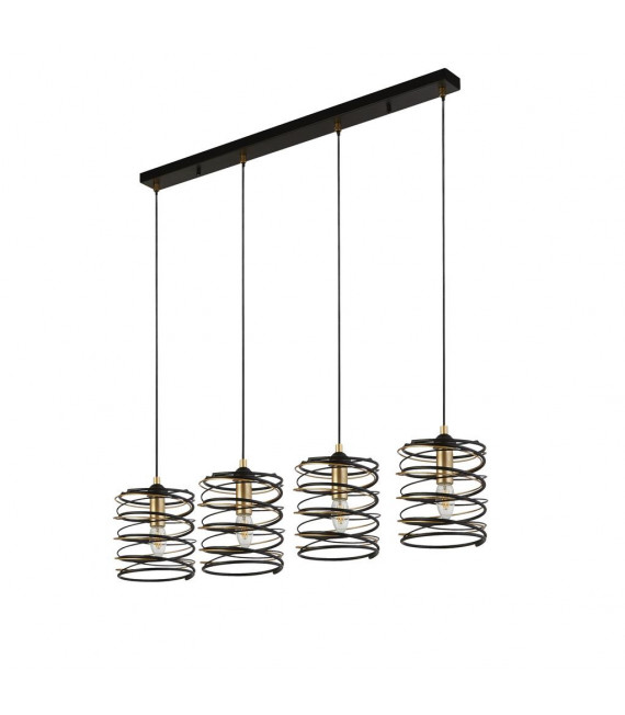 Ciondolo a molla Acciaio dolce Oro nero 4 lampadine 22cm