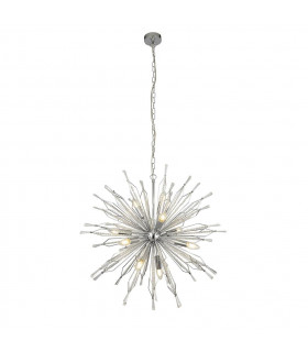 Ciondolo Starburst acrilico, acciaio dolce cromato, trasparente 10 lampadine 74 cm