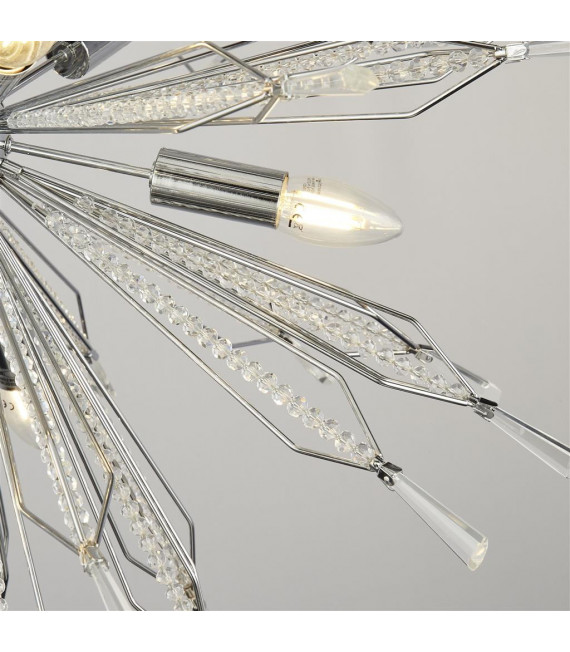 Ciondolo Starburst acrilico, acciaio dolce cromato, trasparente 10 lampadine 74 cm