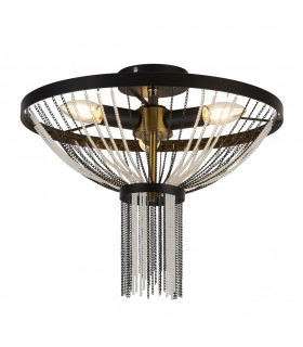 Plafoniera design Baguette in acrilico, acciaio dolce nero, ottone, trasparente 3 lampadine 27cm