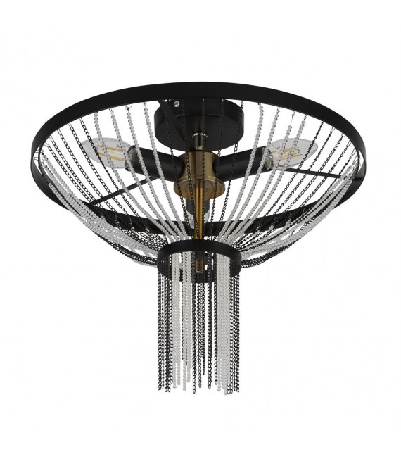 Design-Deckenleuchte Acryl Baguette, schwarzer Baustahl, Messing, transparent 3-flammig 27cm
