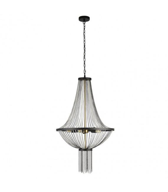 Suspension Baguette Acrylique,acier doux Noir,laiton,Transparent 5 ampoules 102cm