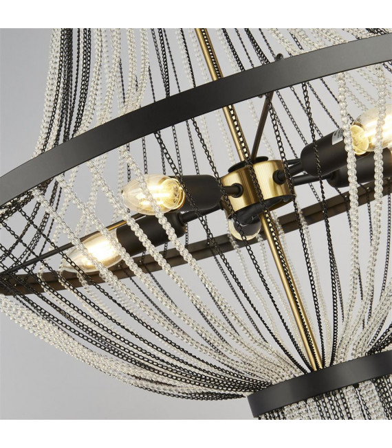 Suspension Baguette Acrylique,acier doux Noir,laiton,Transparent 5 ampoules 102cm