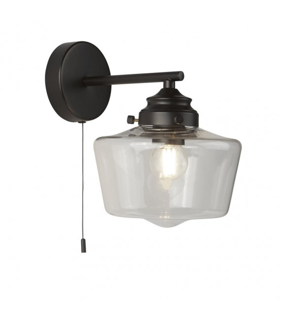 Applique School House Vetro, acciaio dolce Nero opaco, trasparente 1 lampadina 22,5 cm