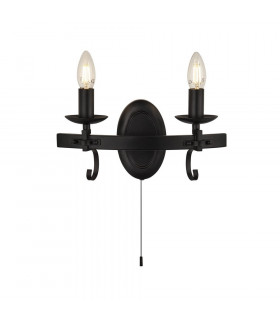 Cartwheel wall light Mild steel Matt black 2 bulbs 18cm