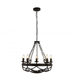 Suspension Cartwheel Acier doux Noir mat 5 ampoules 52cm