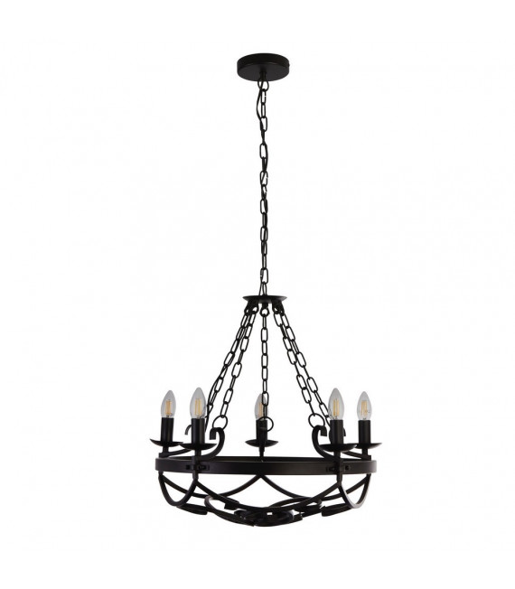Ciondolo a ruota di carro Acciaio dolce Nero opaco 5 lampadine 52cm