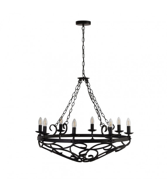 Cartwheel pendant Mild steel Matt black 8 bulbs 72cm