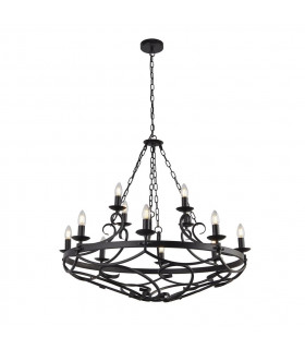Cartwheel Pendelleuchte Stahl Schwarz 12 Glühbirnen 46cm