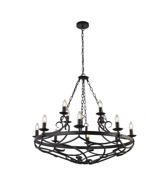 Cartwheel Pendelleuchte Stahl Schwarz 12 Glühbirnen 46cm