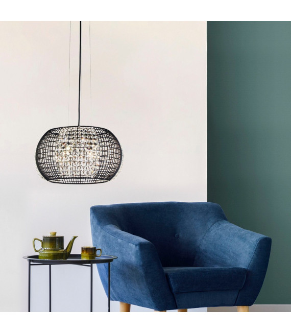 Lampada a sospensione a gabbia Acciaio dolce Nero opaco 4 lampadine 22cm