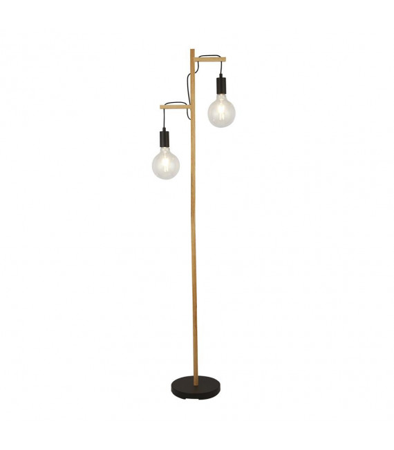 Lampadaire Woody 2 ampoules Bois,acier doux Noir,bois naturel
