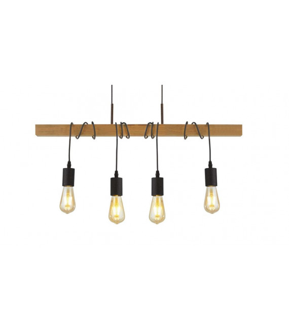 Woody Pendelleuchte Holz, Baustahl Eschenholz 4 Glühbirnen 150cm