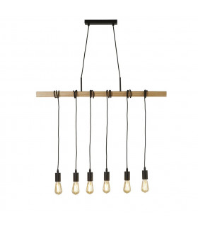 Lámpara colgante Woody de 6 luces Madera, acero dulce Madera de fresno