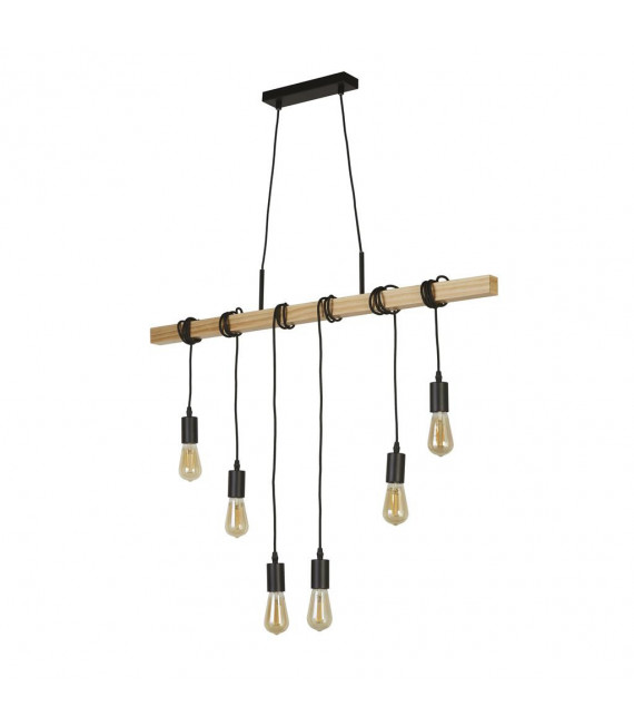 Suspension Woody 6 ampoules Bois,acier doux Bois de frêne
