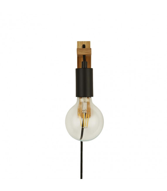 Applique murale Woody 1 ampoule Bois,acier doux Noir,bois naturel