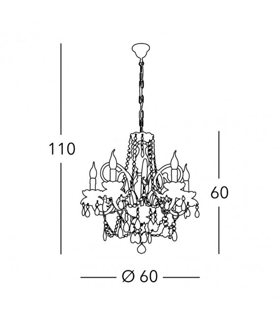 Chandelier without lampshades Amaro 5 bulbs Chrome