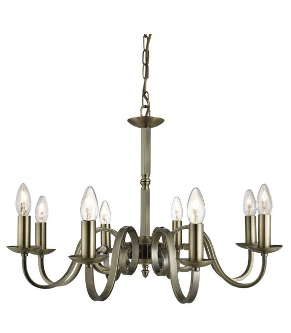 Lampada a sospensione Richmond a 8 luci in ottone antico