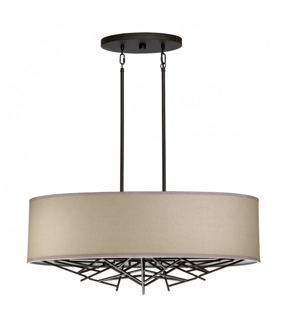 Taiko Lin pendant, aged bronze steel, 5 bulbs, 40.6 cm