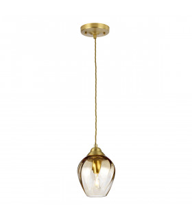 Pendelleuchte Tiber Steel, gedrehtes optisches Glas Messing gebürstet 1 Glühbirne 23,7cm