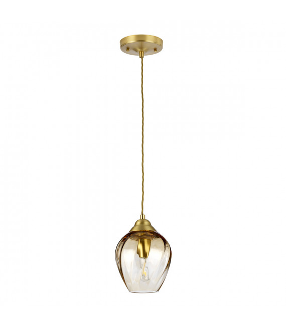 Pendelleuchte Tiber Steel, gedrehtes optisches Glas Messing gebürstet 1 Glühbirne 23,7cm