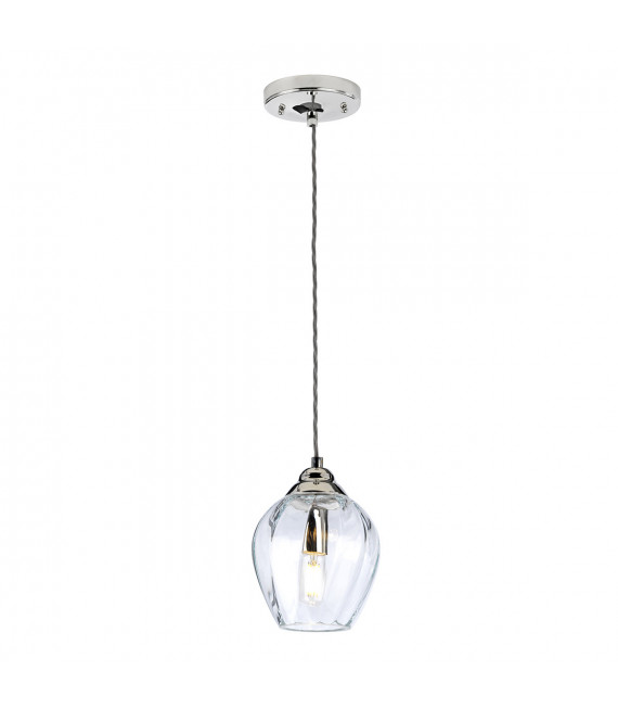 Lampada a sospensione Tiber Acciaio, vetro ottico ritorto Nichel lucido 1 lampadina 23,7cm