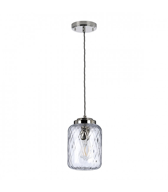 Designer-Pendelleuchte Sola Steel, transparent Serie Kopfglas Nickel poliert 1-flammig 26,8cm