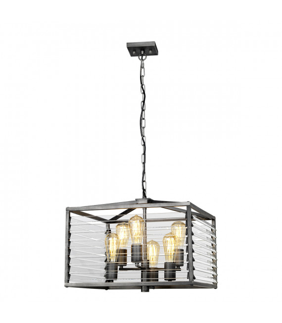 Louvre steel, bronze glass 6-bulb 40.2cm lantern pendant light