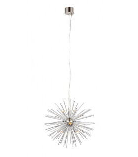 Lampada a sospensione Sun in metallo argentato 9 lampadine 190cm