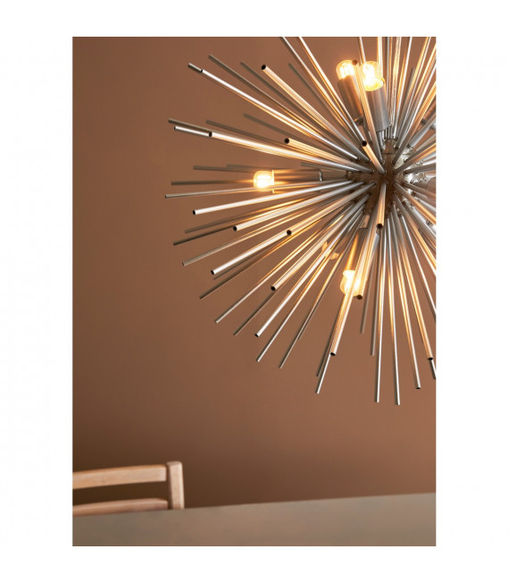 Lampada a sospensione Sun in metallo argentato 9 lampadine 190cm
