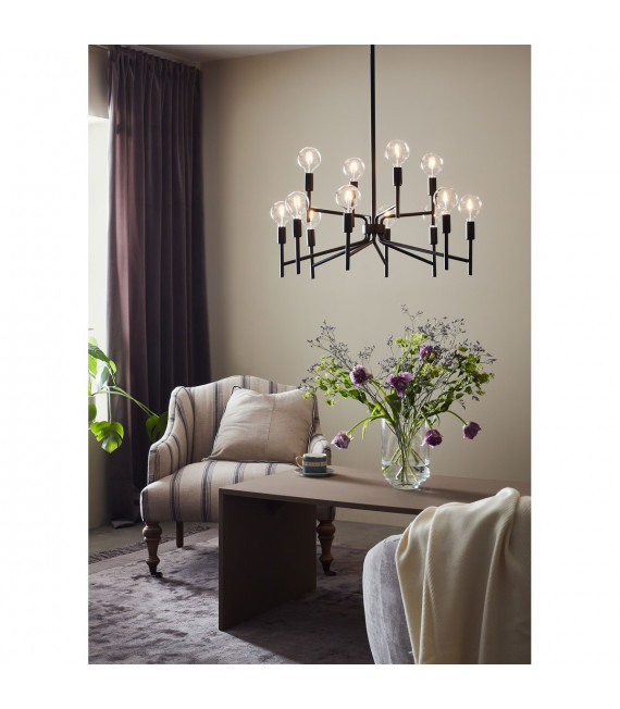 Regent Black Metal Pendant 12 bulbs 155cm