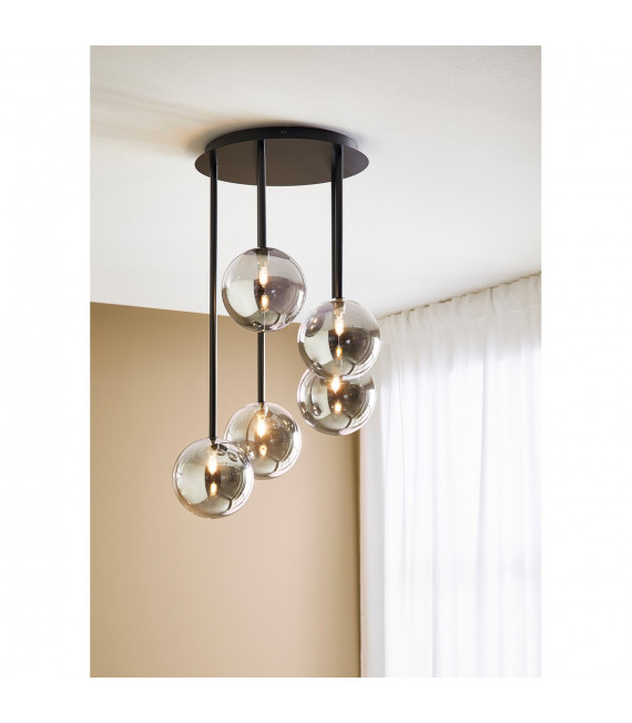 Universe pendant lamp Black metal 5 bulbs 68cm