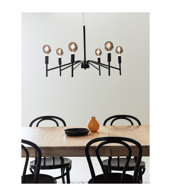 Suspension Monarch Métal Noir 6 ampoules 43cm