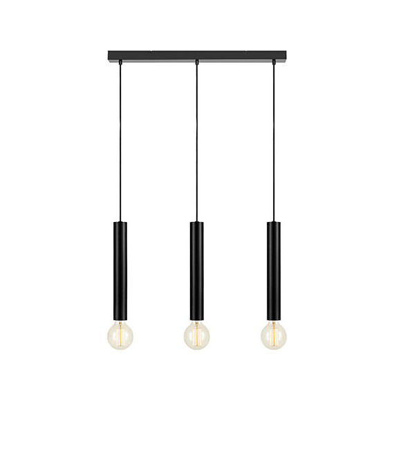 Sencillo Metal Negro lámpara colgante 3 bombillas 35,5cm