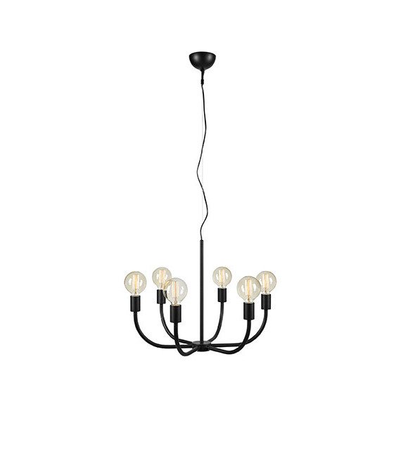 Sospensione in metallo nero Amistoso 6 lampadine 47cm