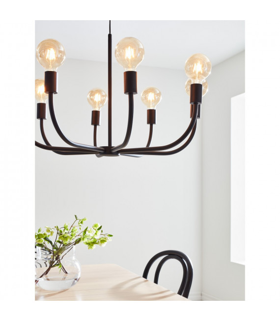 Sospensione in metallo nero Amistoso 8 lampadine 47cm