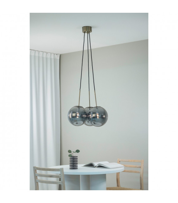 Suspension Dione Métal Laiton antique 3 ampoules 45cm
